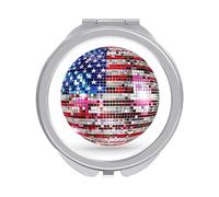 Jubonexis Espejo de bolsillo para mujer, diseño de bola de discoteca con patrón de bandera de Estados Unidos, pequeño espejo portátil para maquillaje de viaje
