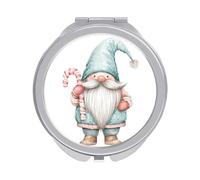 Jubonexis Espejo de bolsillo para mujer, diseño de gnomo de acuarela con bastón de caramelo, pequeño espejo portátil para maquillaje de viaje