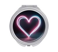Jubonexis Espejos de bolsillo con corazón de neón brillante para mujer, pequeño espejo portátil de maquillaje de viaje