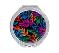 Jubonexis Espejos de bolsillo para mujer, color rosa neón, azul, amarillo, hojas tropicales, pequeños, pequeños, portátiles, de viaje, maquillaje, mini espejo