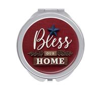 Jubonexis Espejos de bolsillo para mujer, con textura de lino rojo profundo Bless Our Home, mini espejo portátil de maquillaje de viaje para niñas