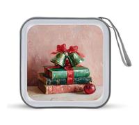 Jubonexis Estuche de almacenamiento portátil con diseño de campanas de Navidad vintage para libros, CD, DVD, coche, casa, viajes