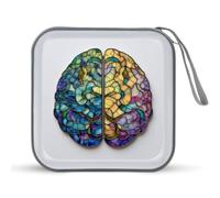 Jubonexis Estuche de almacenamiento portátil para CD de cerebro humano con diseño de vidrieras, para coche, hogar, viajes