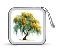 Jubonexis Estuche de almacenamiento portátil para CD, DVD, diseño de árbol de sauce de acuarela para coche, hogar, viajes