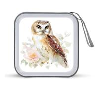 Jubonexis Estuche de almacenamiento portátil para CD, DVD, diseño de búho pequeño y flores de acuarela para coche, hogar, viajes