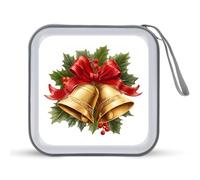 Jubonexis Estuche de almacenamiento portátil para CD, DVD, diseño de campana dorada de Navidad con lazo rojo para coche, hogar, viajes