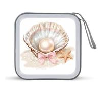 Jubonexis Estuche de almacenamiento portátil para CD, DVD, diseño de concha de ostra de acuarela con lazo rosa perla para coche, hogar, viajes