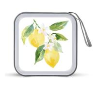 Jubonexis Estuche de almacenamiento portátil para CD, DVD, diseño de dos limones con hojas, flores blancas y acuarela, para coche, hogar, viajes
