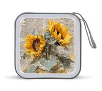 Jubonexis Estuche de almacenamiento portátil para CD, DVD, diseño de girasoles otoñales en periódico vintage para coche, hogar, viajes