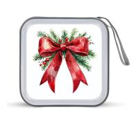 Jubonexis Estuche de almacenamiento portátil para CD, DVD, diseño de lazo rojo de Navidad, para coche, hogar, viajes