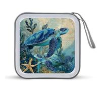 Jubonexis Estuche de almacenamiento portátil para CD, DVD, diseño de tortugas marinas submarinas y estrellas de mar