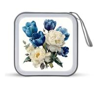 Jubonexis Estuche de almacenamiento portátil para CD, DVD, diseño de tulipanes azules y peonías blancas en acuarela para coche, hogar, viajes