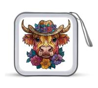 Jubonexis Estuche de almacenamiento portátil para CD, DVD, diseño de vacas de las tierras altas, ideal para coche, casa, viajes