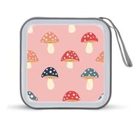 Jubonexis Estuche de almacenamiento portátil para CD, DVD, diseño retro de hongos manchados en rosa para coche, hogar, viajes