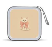 Jubonexis Estuche de almacenamiento portátil para CD o DVD, diseño de gatito blanco con lazo rosa gigante