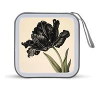 Jubonexis Estuche de almacenamiento portátil para CD o DVD, diseño de loro, tulipán, color negro