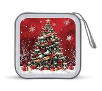 Jubonexis Estuche de almacenamiento portátil para CD y DVD, diseño de árbol de Navidad con lazos rojos para coche, hogar, viajes