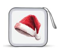 Jubonexis Estuche de almacenamiento portátil para CD y DVD, diseño de sombrero de Navidad, color rojo acuarela