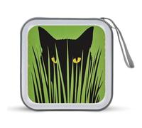 Jubonexis Estuche minimalista portátil para CD y DVD con diseño de gato mirando a través de la hierba