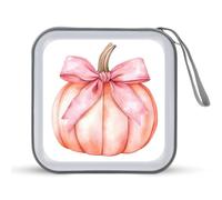 Jubonexis Estuche portátil de almacenamiento de DVD con diseño de calabaza de acuarela con lazo rosa para coche, hogar, viajes