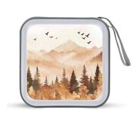 Jubonexis Estuche portátil de almacenamiento para CD, DVD, diseño de acuarela, bosque, pinos, montaña, para coche, hogar, viajes
