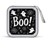 Jubonexis Estuche portátil de almacenamiento para CD, DVD y texto en inglés "Cute Ghost Word Boo" de Halloween para coche, hogar, viajes