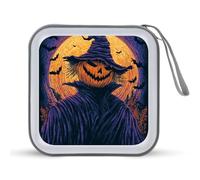 Jubonexis Estuche portátil de Halloween con cabeza de espantapájaros y sombrero de bruja para CD, DVD, para coche, casa, viajes