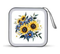 Jubonexis Estuche portátil para CD con diseño de girasoles amarillos y margaritas azul oscuro para almacenamiento de DVD, para coche, casa, viajes