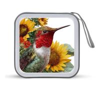 Jubonexis Estuche portátil para CD de colibrí y girasoles amarillos, para almacenamiento de DVD, para coche, hogar, viajes