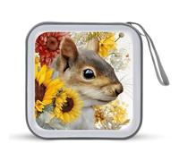 Jubonexis Estuche portátil para CD, DVD, diseño de girasoles amarillos, ardilla para coche, casa, viajes