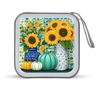 Jubonexis Estuche portátil para CD, DVD, diseño de girasoles en jarrones y calabazas, acuarelas, ideal para viajes en coche, casa