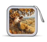 Jubonexis Estuche portátil para CD, DVD, diseño de vaca, girasoles, calabazas, otoño, granja, para coche, hogar, viajes
