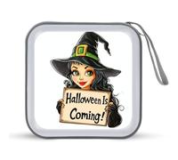 Jubonexis Estuche portátil para CD o DVD, diseño de bruja con texto en inglés "Halloween is Coming"