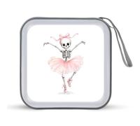Jubonexis Estuche portátil para CD o DVD, diseño de esqueleto bailando con cinta rosa en la cabeza, para coche, hogar, viajes
