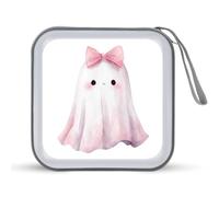 Jubonexis Estuche portátil para CD o DVD, diseño de fantasma, con lazo rosa en la cabeza, ideal para coche, casa, viajes