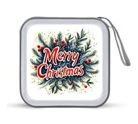Jubonexis Estuche portátil para CD y DVD con diseño de muérdago de Feliz Navidad y acebo para coche, hogar, viajes