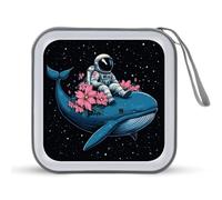 Jubonexis Estuche portátil para CD y DVD, diseño de ballena azul y flores rosas, astronauta