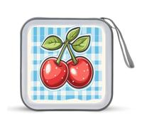 Jubonexis Estuche portátil para CD y DVD, diseño de cerezas rojas sobre azul y blanco