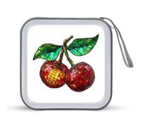 Jubonexis Estuche portátil para CD y DVD, diseño de dos bolas de discoteca, cerezas, color rojo