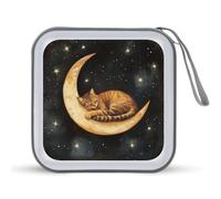 Jubonexis Estuche portátil para CD y DVD, diseño de gato marrón durmiendo en la luna creciente