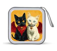 Jubonexis Estuche portátil para CD y DVD, diseño de gato y ángel en blanco y negro