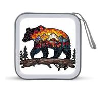 Jubonexis Estuche portátil para CD y DVD, diseño de oso caminando sobre árboles de madera, montañas