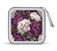 Jubonexis Estuche portátil para CD y DVD, diseño de peonías de acuarela blanca y morado oscuro para coche, hogar, viajes