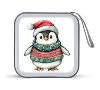 Jubonexis Estuche portátil para CD y DVD, diseño de pingüino con suéter de Navidad, color rojo y verde