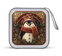 Jubonexis Estuche portátil para CD y DVD, diseño de pingüino navideño con hojas de acebo, para coche, casa, viajes