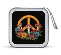 Jubonexis Estuche portátil para CD y DVD, diseño de símbolo de la paz, hongos, flores, para coche, hogar, viajes