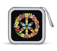 Jubonexis Estuche portátil para CD y DVD, diseño de símbolo de la paz, mariposas, flores, para coche, hogar, viajes