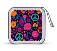 Jubonexis Estuche portátil para CD y DVD, diseño de símbolo de paz y flores, para coche, hogar, viajes