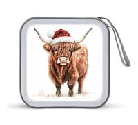 Jubonexis Estuche portátil para CD y DVD, diseño de vaca de las Tierras Altas con sombrero de Navidad para coche, hogar, viajes