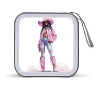 Jubonexis Estuche portátil para CD y DVD, diseño de vaquera negra con botas rosas para coche, casa o viajes